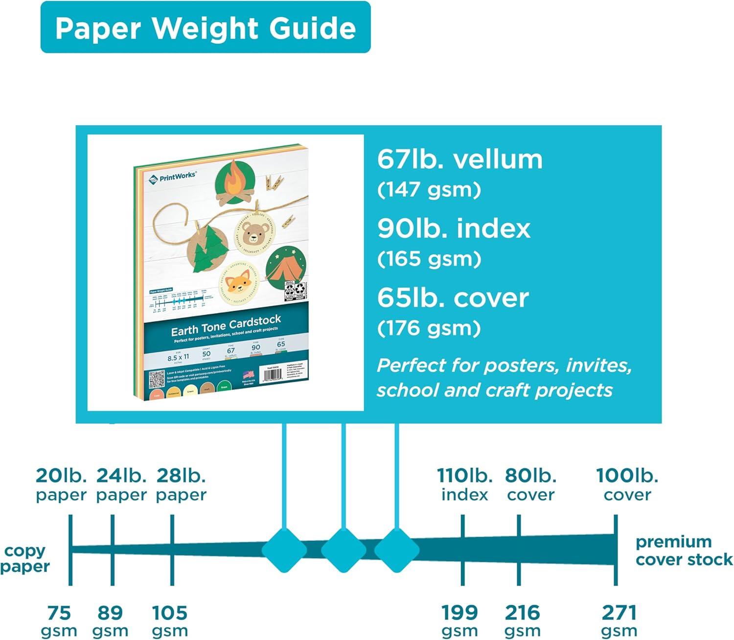 imagePrintWorks Earth Tones Cardstock Paper 85quot x 11quot  50 Sheets  5 Assorted Earth Tone Colors  Ideal for School ampamp Craft Projects  67 90 65 lb  Made in the USA 00658