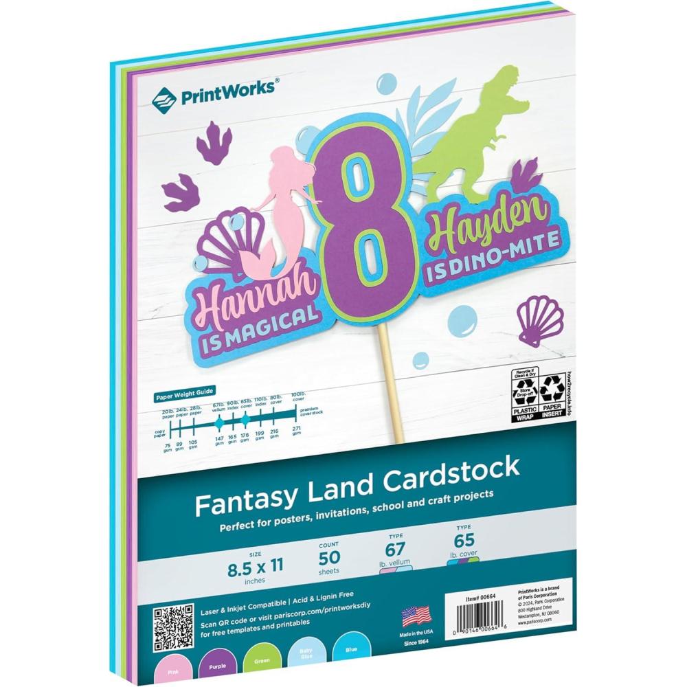 imagePrintWorks Fantasy Land Cardstock Paper 85quot x 11quot  50 Sheets  5 Assorted Fantasy Colors  Ideal for School ampamp Craft Projects  67 lb147 gsm ampamp 65 lb176 gsm  Made in the USA 00664