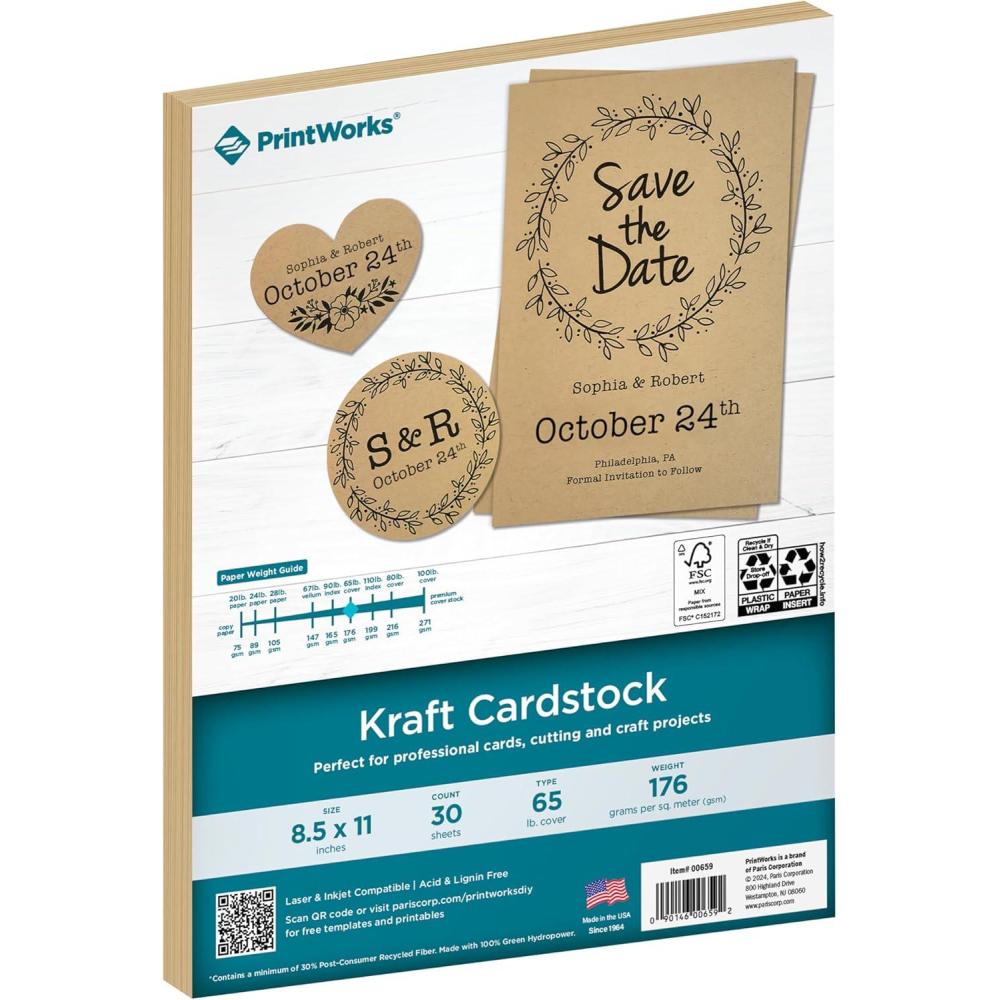 imagePrintWorks Kraft Cardstock 85quot x 11quot  30 Sheets  Heavyweight Brown Card Stock Ideal for School ampamp Craft Projects  65 lb176 gsm  Made in the USA  FSC Certified 00659
