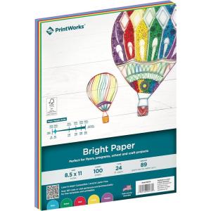 PrintWorks Bright Colored Paper, 24 lb, 4 Assorted Colors, FSC Certified, Perfect for School and Craft Projects, 100 Sheets, 8.5 x 11 Inch (00576), Single(Single)