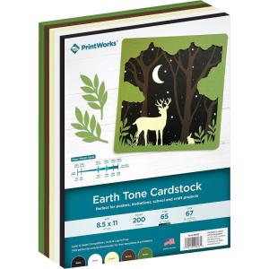 PrintWorks Earth Tones Cardstock Paper 8.5″ x 11″ – 200 Sheets – 5 Assorted Earth Tone Colors – Ideal for School & Craft Projects – 67 lb/147 gsm & 65 lb/176 gsm – Made in the USA (00603)