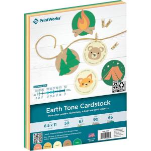 PrintWorks Earth Tones Cardstock Paper 8.5″ x 11″ – 50 Sheets – 5 Assorted Earth Tone Colors – Ideal for School & Craft Projects – 67, 90, 65 lb – Made in the USA (00658)