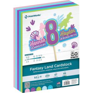 PrintWorks Fantasy Land Cardstock Paper 8.5″ x 11″ – 200 Sheets – 5 Assorted Fantasy Colors – Ideal for School & Craft Projects – 67 lb/147 gsm & 65 lb/176 gsm – Made in the USA (00614)