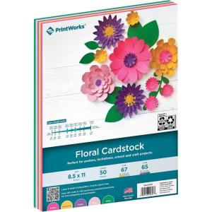 PrintWorks Floral Cardstock Paper 8.5″ x 11″ – 50 Sheets – 5 Assorted Colors for Flowers – Ideal for School & Craft Projects – 67 lb/147 gsm & 65 lb/176 gsm – Made in the USA (00657)
