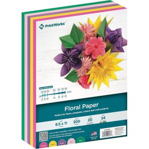 PrintWorks Floral Paper 8.5″ x 11″ – 300 Sheets – 5 Assorted Colors – Ideal for School & Craft Projects – Made in The USA – 20 lb/75 GSM & 24 lb/89 GSM – Printer Compatible Flower Paper (00607)
