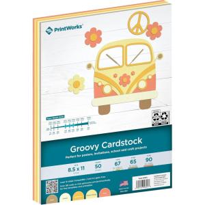 PrintWorks Groovy Cardstock Paper 8.5″ x 11″ – 50 Sheets – 5 Assorted Kraft & Warm Colors – Ideal for School & Craft Projects – 67, 90, & 65 lb – Made in the USA (00694)
