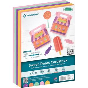 PrintWorks Sweet Treats Cardstock Paper 8.5″ x 11″ – 200 Sheets – 5 Assorted Peach & Coral Colors – Ideal for School & Craft Projects – 67, 90, & 65 lb – Made in the USA (00612)