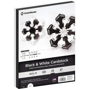 PrintWorks Black & White Cardstock, Bundle Pack, Heavyweight, 50 Shts Black 65 lb Cover, 50 Shts White 67 lb Vellum, 100 Total Sheets, 8.5 x 11, For Cards, Cutting & Craft Projects (00689)(Black & White Card Stock)