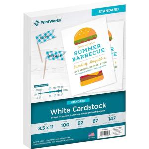 PrintWorks White Cardstock, Premium, 110 lb. Index, Ultra-Smooth, 92 Bright, 250 sheets, 8.5 x 11, For Office, Home & School Printing, Craft Projects (00562)(100 Sheets)