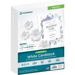 PrintWorks White Cardstock, Premium, 110 lb. Index, Ultra-Smooth, 92 Bright, 250 sheets, 8.5 x 11, For Office, Home & School Printing, Craft Projects (00562)(250 Sheets)