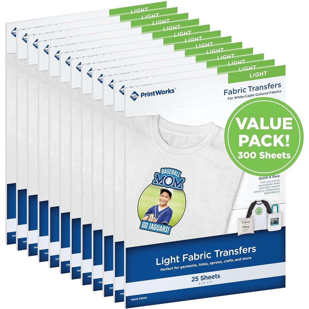 imagePrintWorks Iron on Heat Transfer Paper for Inkjet Printer  Printable Heat Transfer Vinyl for Light Fabric Printable HTV  85quot x 11quot  10 Sheets  Made in The USA  Iron on Vinyl 006366A300 Sheets