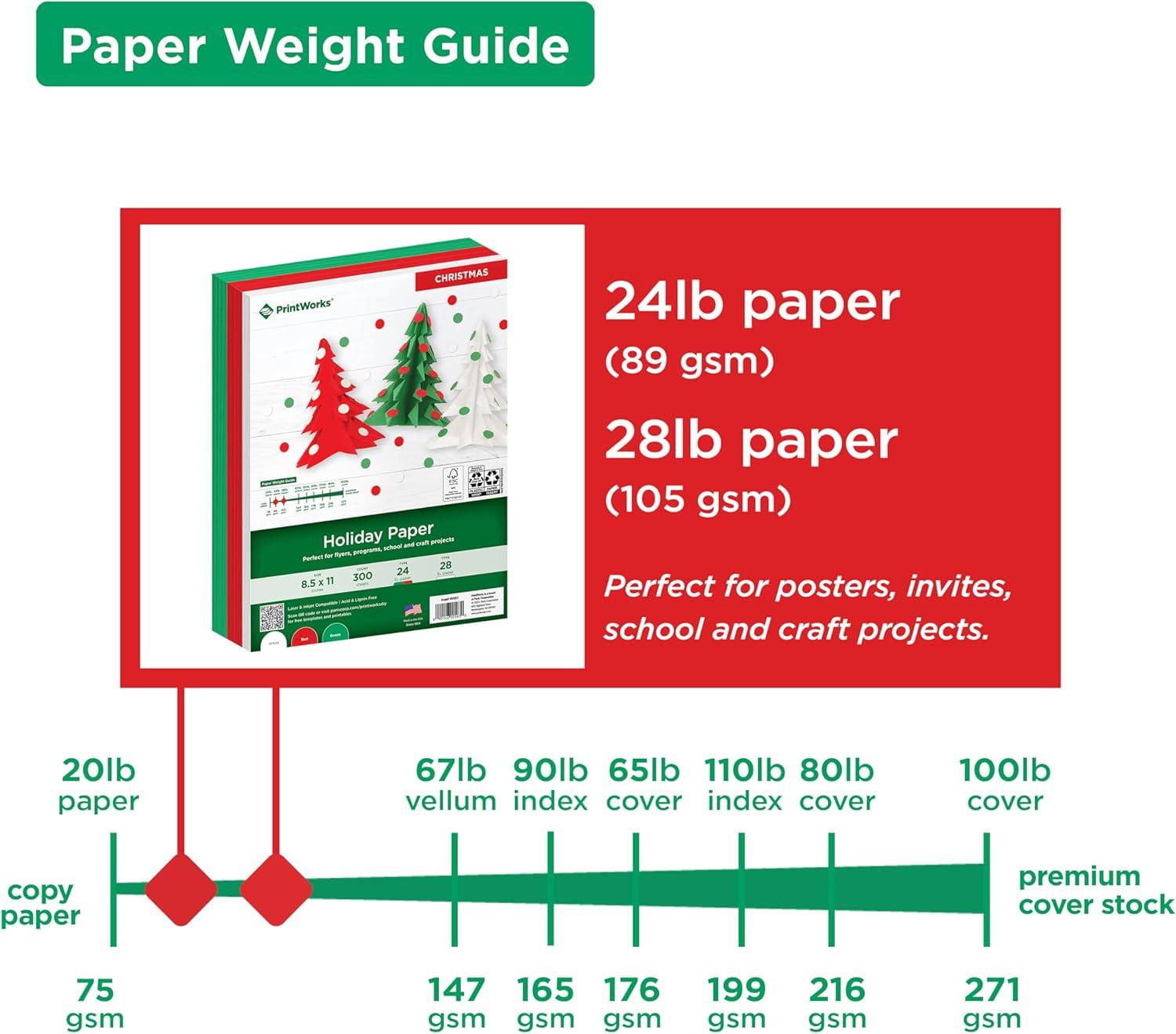 image:imagePrintWorks Holiday Paper 85 x 11 300 Sheets 3 Christmas Paper Colors Red Green amp White Ideal for School amp Craft Projects Made in The USA 24 lb89 GSM amp 28 lb105 GSM 00583