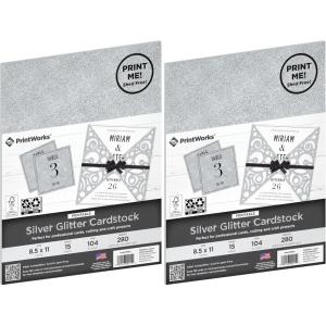 PrintWorks No-Shed Printable Silver Glitter Cardstock 8.5″ x 11″ – 15 Sheets – 104 lb/280 gsm Silver Glitter Paper – Sparkly Paper for School & Craft Projects – FSC® Certified (00515)(8.5 x 11 (Pack of 2))