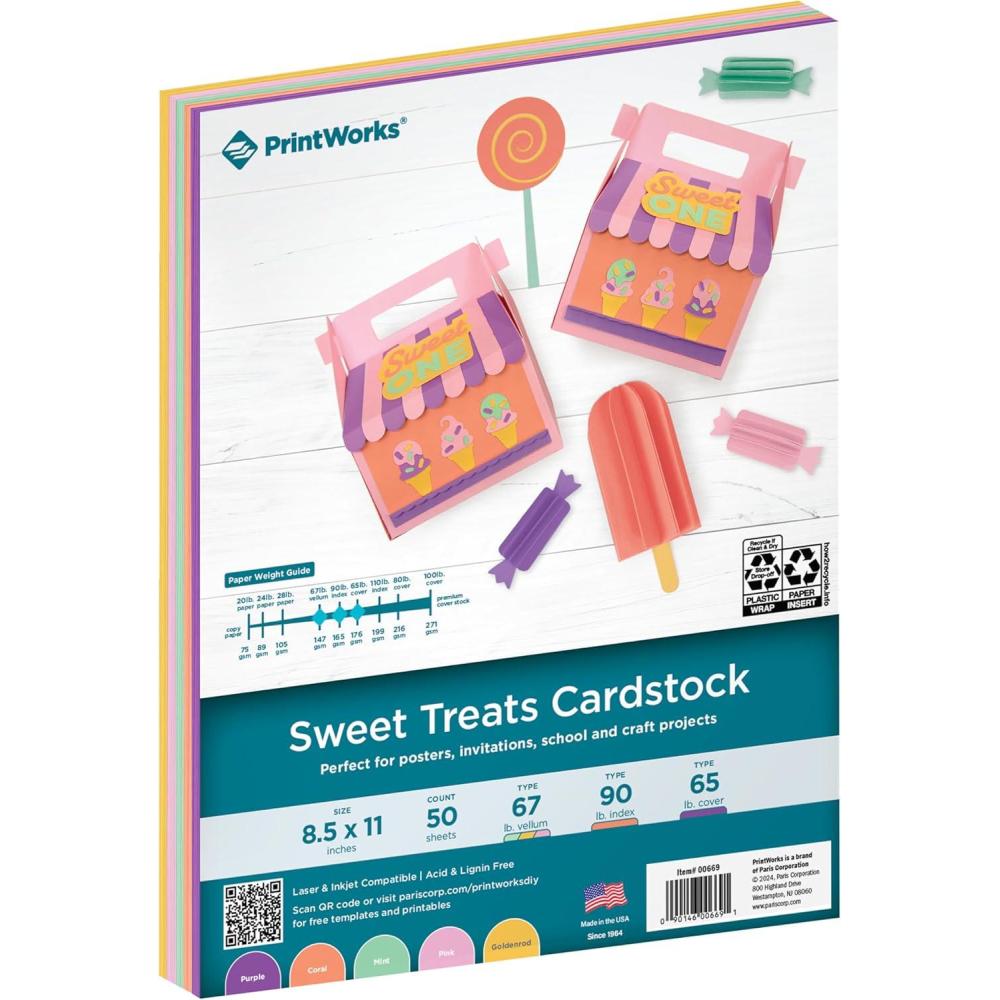 image:imagePrintWorks Sweet Treats Cardstock Paper 85 x 11 50 Sheets 5 Assorted Peach amp Coral Colors Ideal for School amp Craft Projects 67 90 amp 65 lb Made in the USA 00669