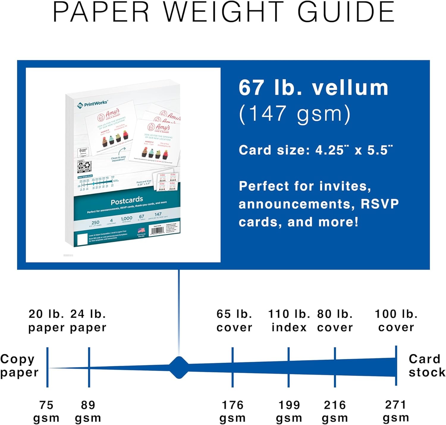 image:imagePrintWorks Blank Printable Postcards for Mailing amp Printing 5000 Cards 425 x 55 Post Card Size 4 per Sheet 1250 Sheets 85 x 11 Made in the USA No Envelope Needed White 04299C1250 Sheets