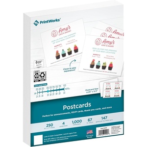 PrintWorks Blank Printable Postcards for Mailing & Printing – 5000 Cards (4.25″ x 5.5″ Post Card Size) – 4 per Sheet – 1250 Sheets (8.5” x 11”) – Made in the USA – No Envelope Needed – White (04299C)(250 Sheets)